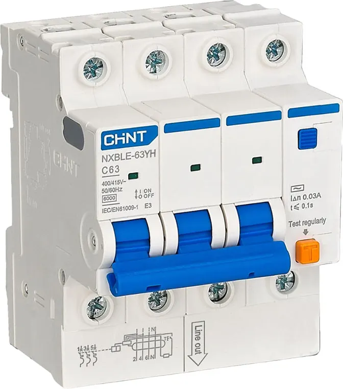Диф. авт. выкл. NXBLE-63YH 3P+N C16A 30mA тип A, 6kA (R)